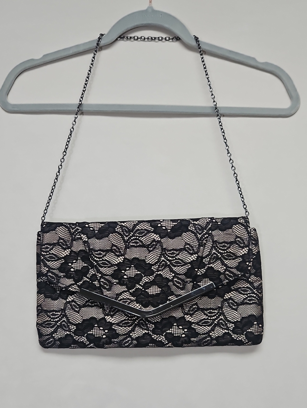 Gunne Sax Black Lace Evening Clutch Purse Chain Strap Vintage Formal
